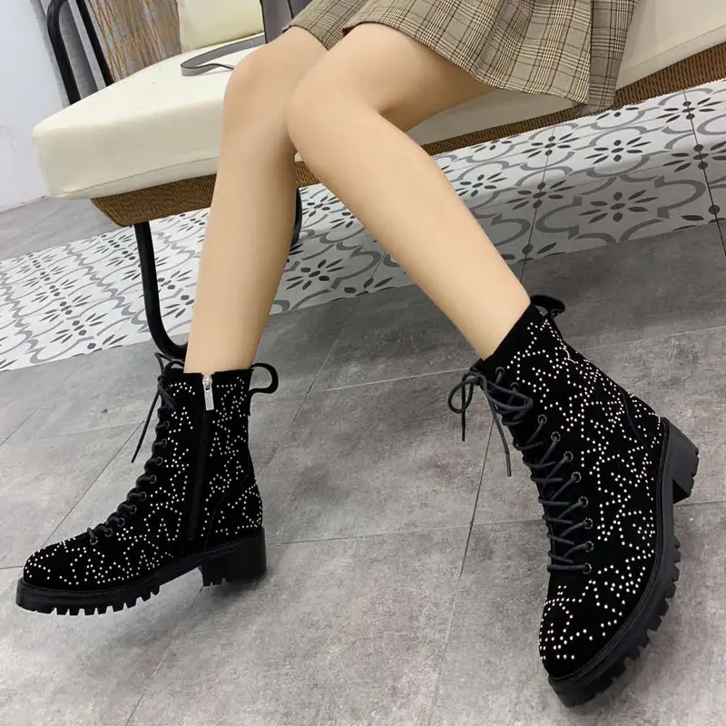 Koop 2020 Nieuwe Mode Luxe Laarzen Vrouwen Ontwerpers Echt Lederen Slip-On Spike Hakken Super Hoge (9Cm) Enkel Vrouwen Laarzen