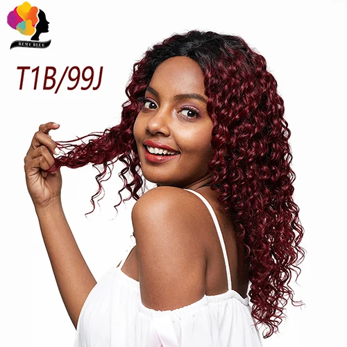 T1B 99J Remyblue 4*4 парик с закрытием шнурка глубокая волна человеческие волосы парик шнурка средняя часть Омбре 1B/99J/красный бордовый бразильский Remy человеческие волосы парики - Цвет волос: T1B 99J