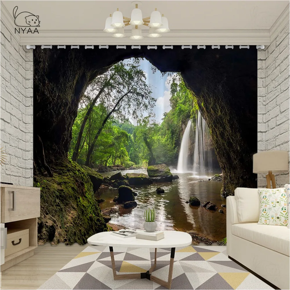 Новинка занавеска с красивым пейзажем природы затемняющие шторы Водопад s для