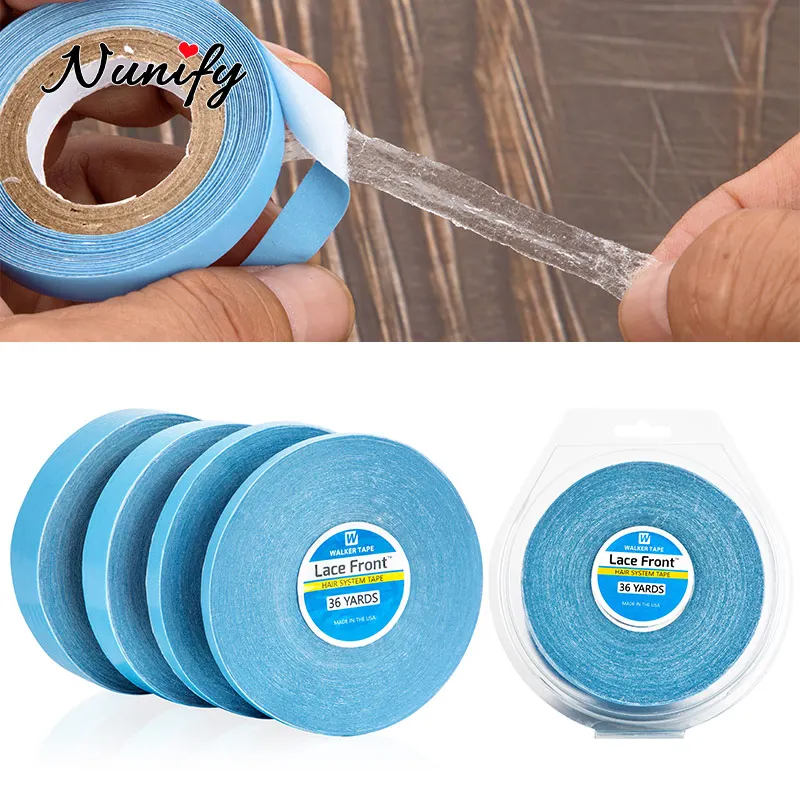 36Yards 0.8Cm 1Cm 1.9Cm 2.54Cm Blue Lace Front Support Tape Double Sided Adhesive Hair Tape For Tape Extensions Hair Wigs