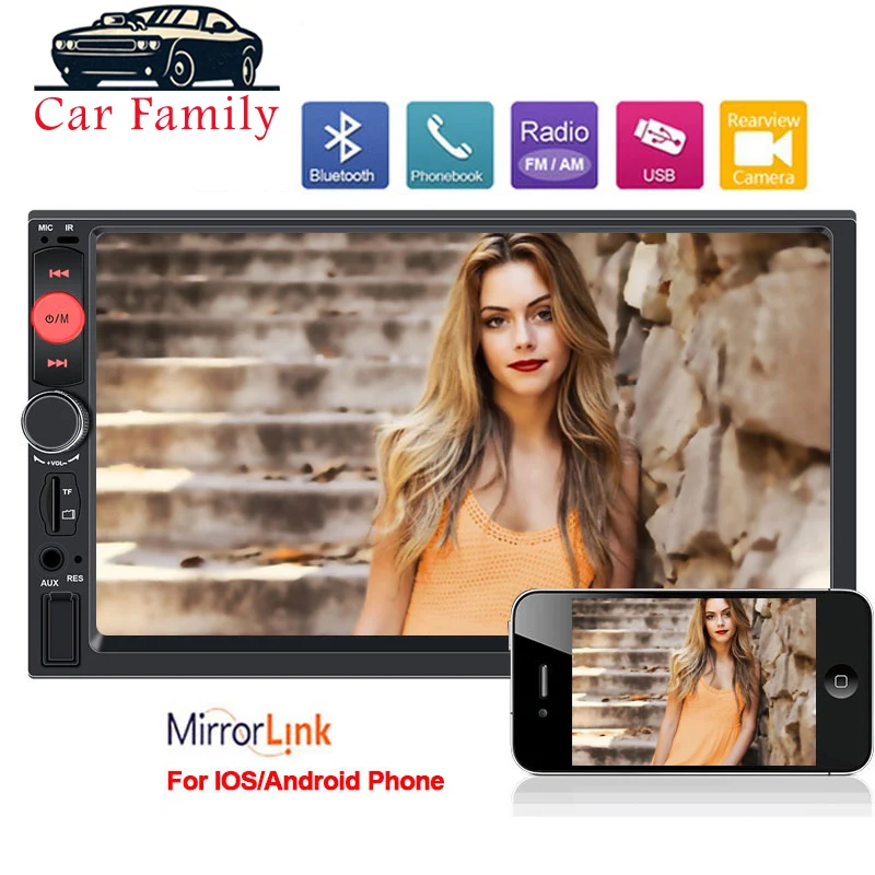 Автомагнитола 2 Din с сенсорным экраном 7 дюймов Bluetooth Android и IOS зеркальная связь
