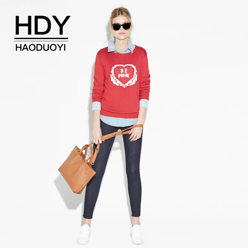 HDY Haoduoyi новинка Осенние Топы женская одежда длинный рукав с буквенным принтом