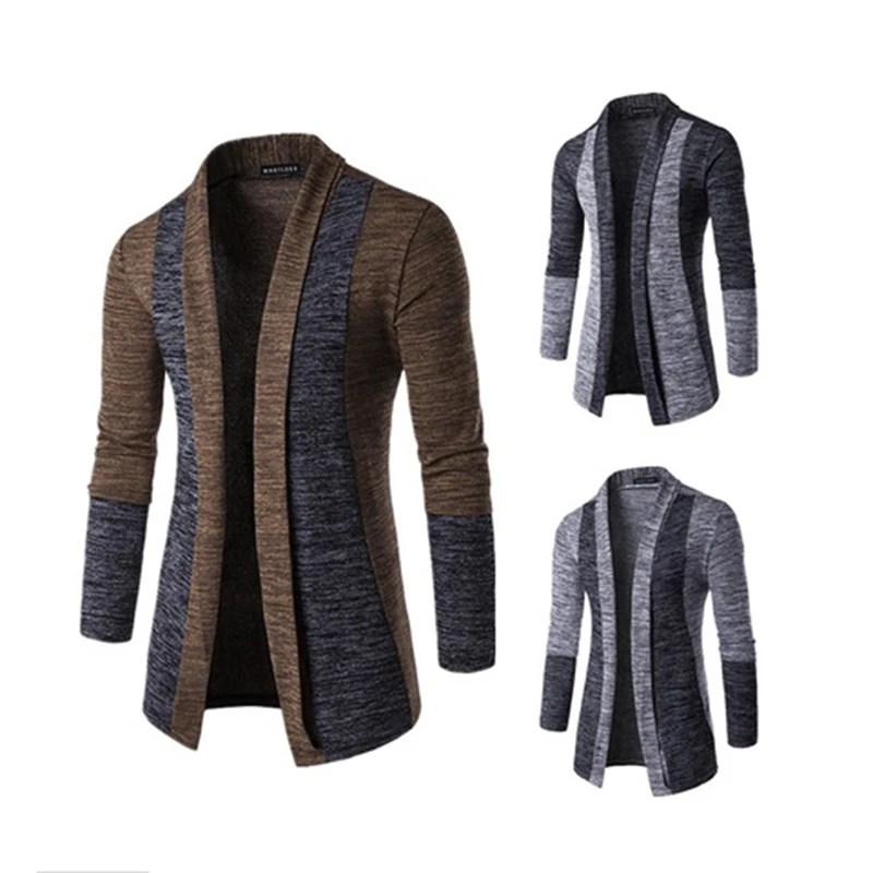 

Shawl Collar Cardigan Men Pull Homme 2021 Fashion Autumn Slim Fit Long Mens Cardigans Casual Hit Color Knitted Cardigan Sweater