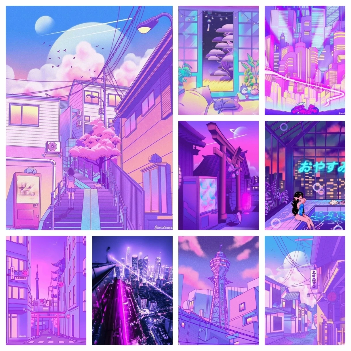 

Cartoon City Night Street View Mirage Kawaii Diy Diamond Painting 5D Embroidery Mosaic Cross Stitch Kits Home Decor New Co