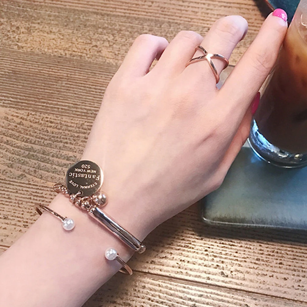 Браслет из шариков нержавеющей стали для женщин Круглый ярлык очаровательный