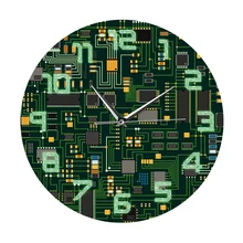 New Computer Electronic Chip Circuit Board Geeky Wall Clock Green PC Circuit Board Print Art Wall Watch Home Office Decor