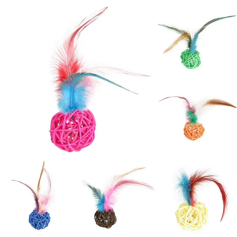 5 комплектов плетеная трость из ротанга Красочные Кошки Колокольчик для котенка