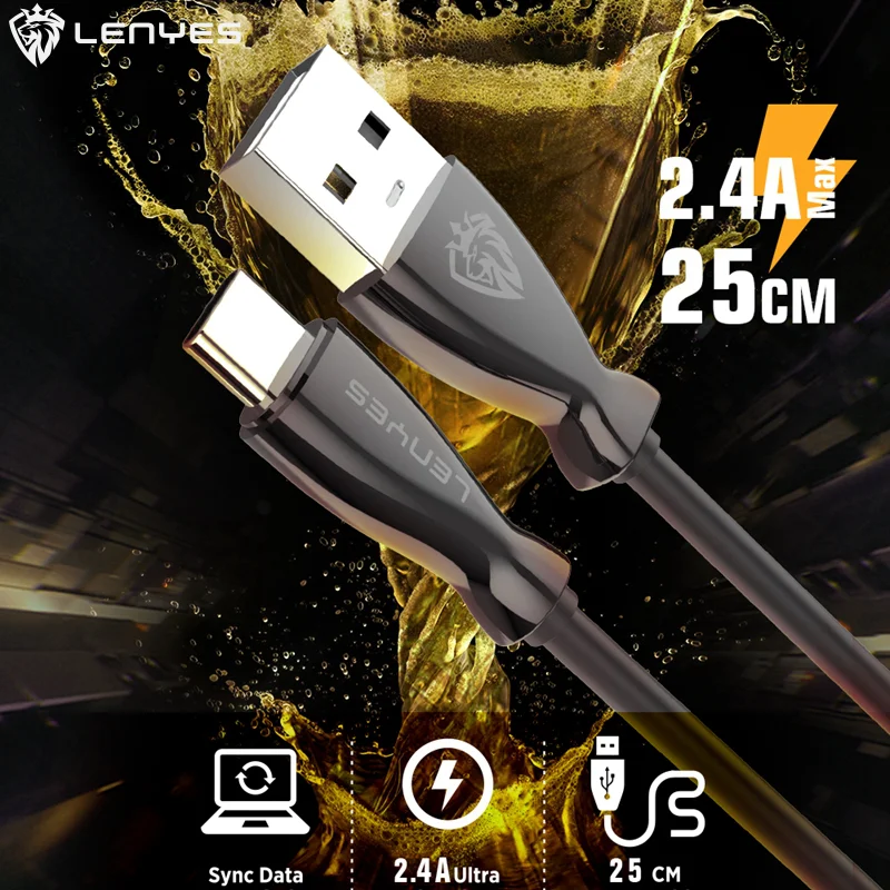 Lenyes 25 см универсальные USB кабели для iPhone 7 8 Plus 11 Pro XS Max X XR iPad 2.4A Micro V8 Тип C кабель
