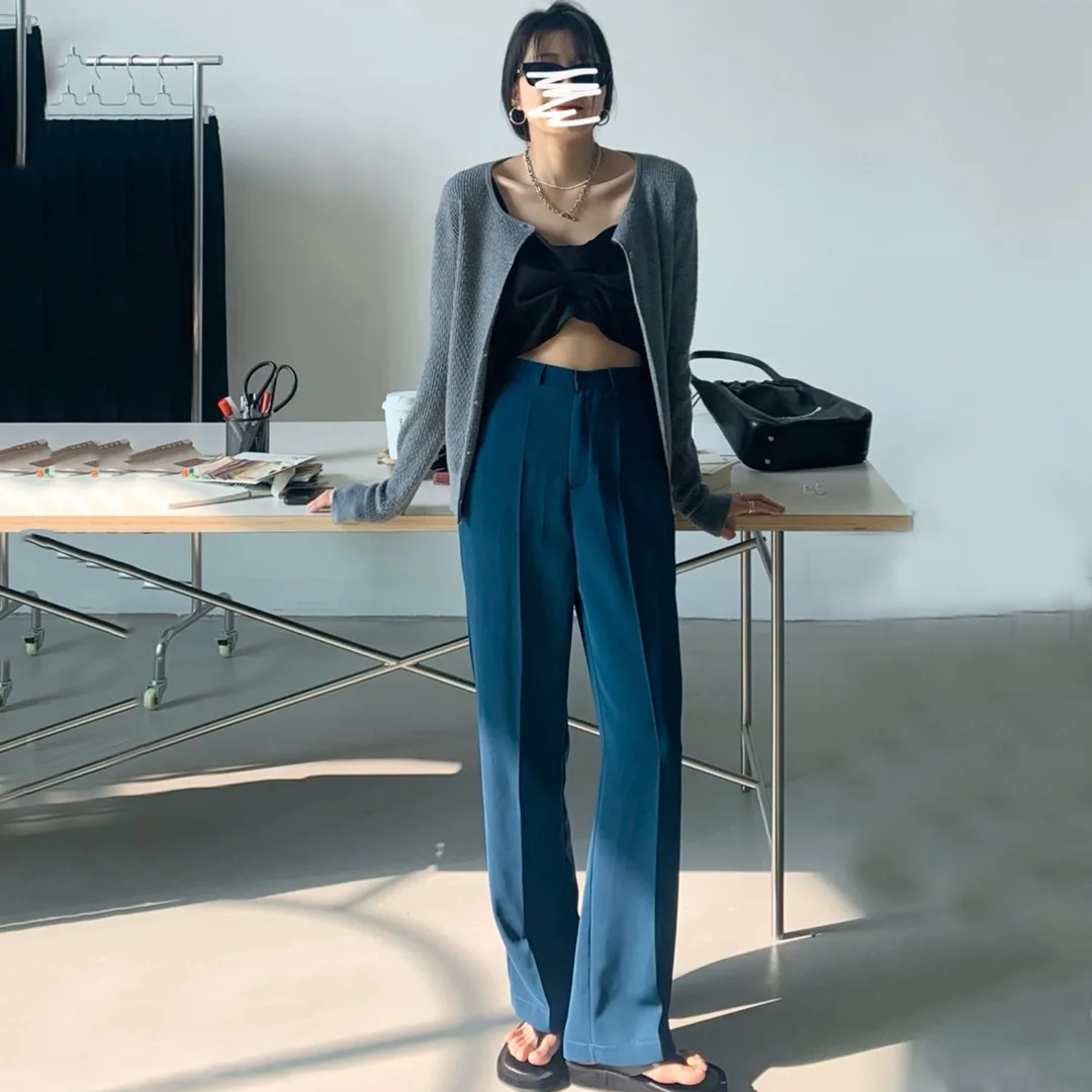 

New Korean Version High-waisted Vertical Straight Straight Loose-fitting Thin Trousers Wide-legged Casual Suit Pants Women