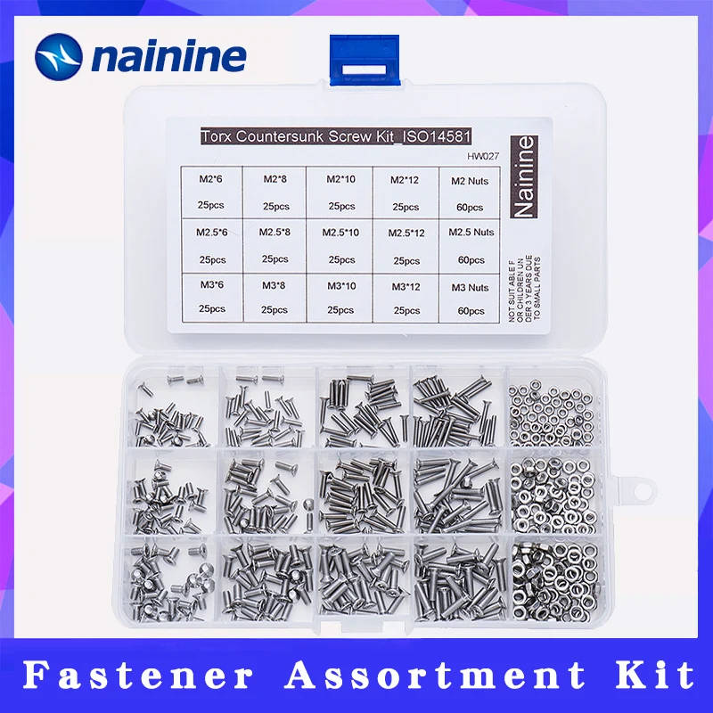 

480Pcs/set ISO14581 GB2673 M2 M2.5 M3 304 Stainless Steel Torx Screw Six-Lobe Flat Head Machine Security Screws Kit HW027