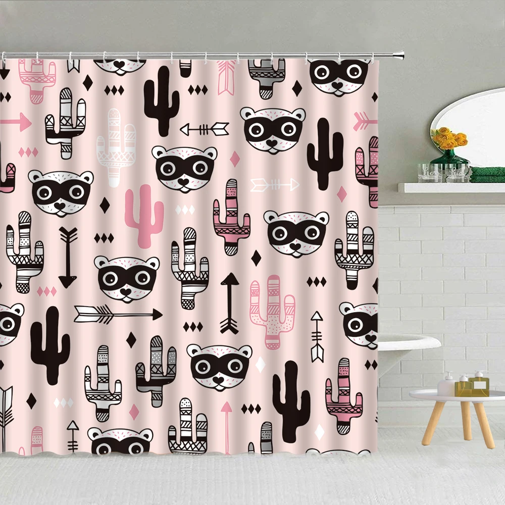 

Cute Cartoon Bear Shower Curtains Chinese Panda Baby Children Bathtub Decoration Waterproof Fabric Bathroom Decor Curtain Set