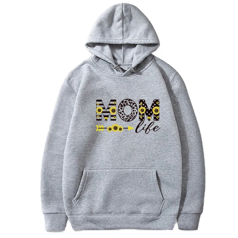 

Mom Life Sunflower Long-Sleeved Hooded Fall 2020 Women Clothing Fleece Hoodies with Pocket Letter Printing Sweatshirt Women