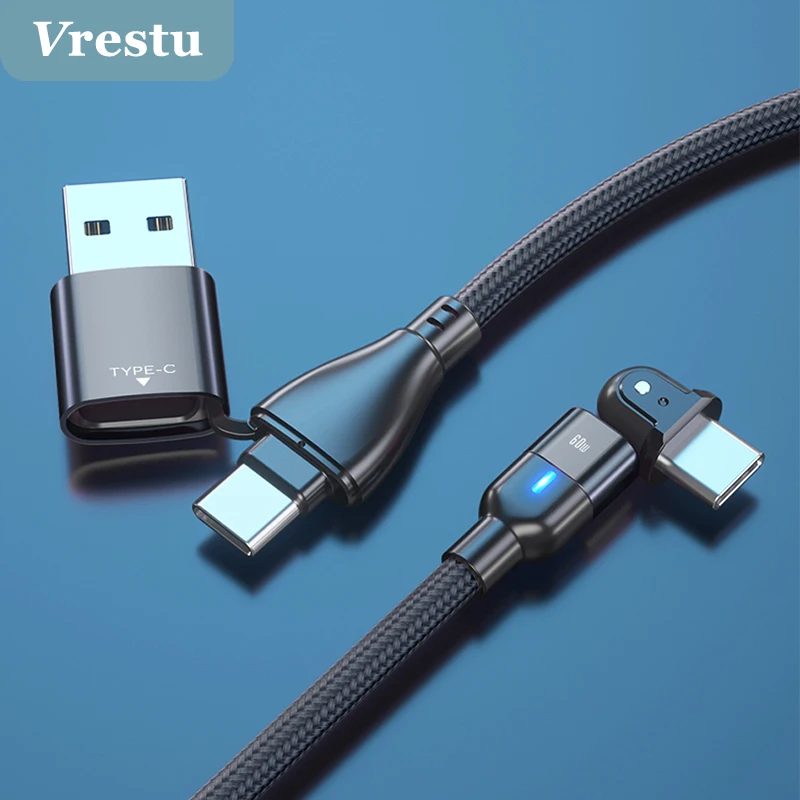 

2 in 1 PD 60W Fast Charge Cable Elbow USB A to C Type C to Type C Kabel for Macbook Notebook USBC Cord for Huawei Samsung Xiaomi