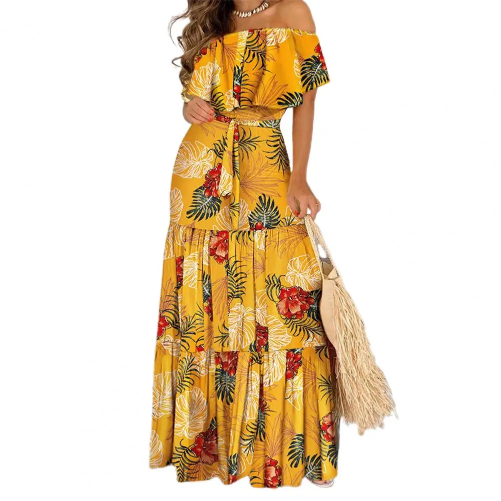 

Sexy Off Shoulder Dress Women Short Sleeve Boho Dress Sexy Maxi Dress for Women Large Hem Long Dress Beach Robe femme Vestidos