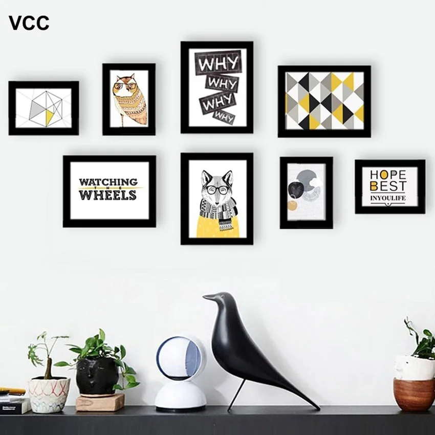 

8 Pcs Classic Family Photo Frame For Wall Hanging Home Decor Photo Wall Black Wood White Pictures Frames