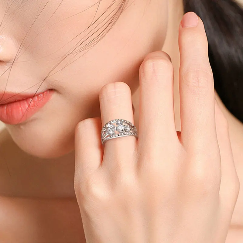 

COLORFISH Real 925 Sterling Silver Heart Round Cut Cubic Zirconia Wedding Band Ring For Women Engagement Anniversary Jewelry