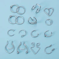 16pcs clip on earrings septum cartilage daith tragus fake piercing surgical steel body jewelry fake nose rings lip ring ear cuff