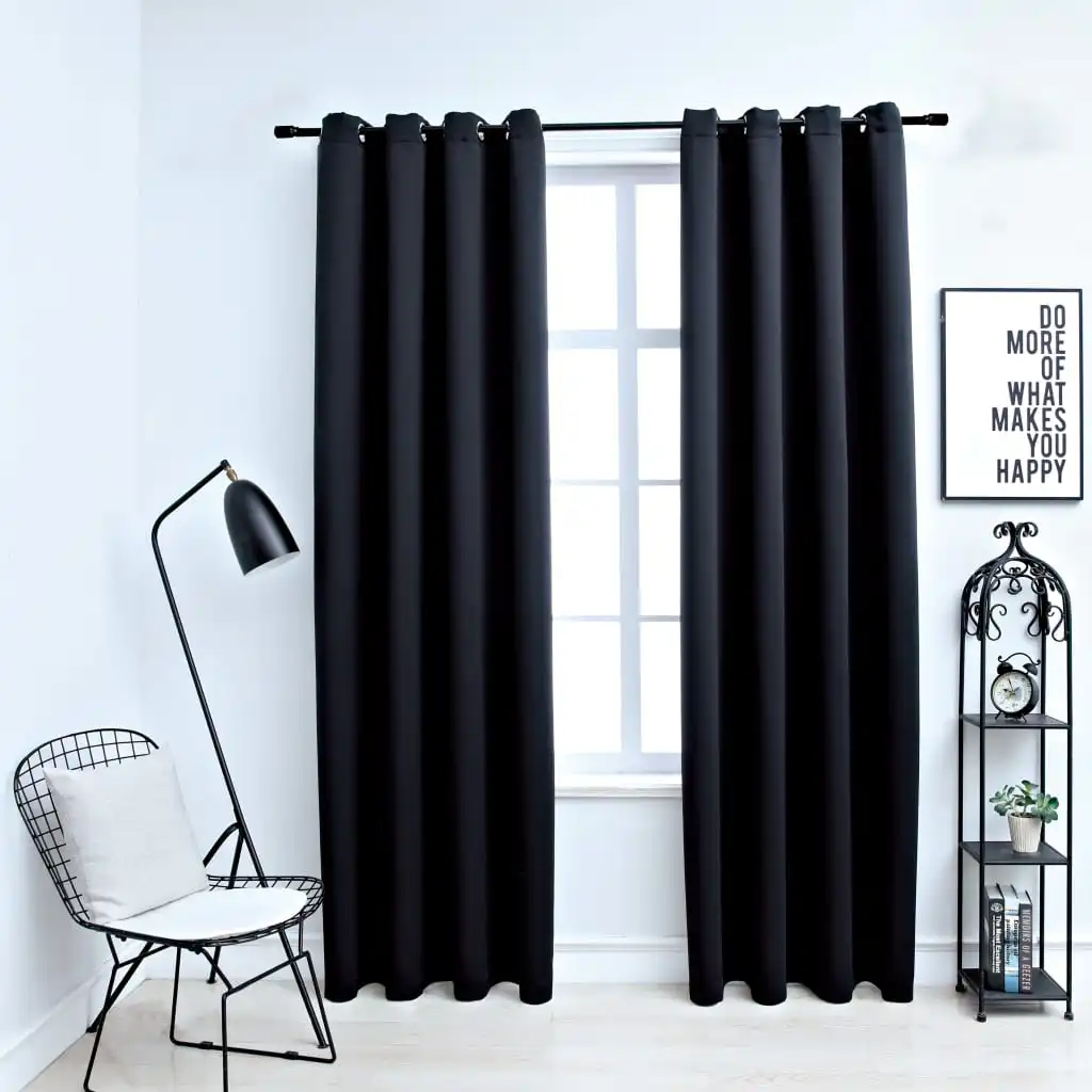 

Blackout Curtains with Rings 2 pcs Black 54"x84" Fabric Free Shipping in the United States