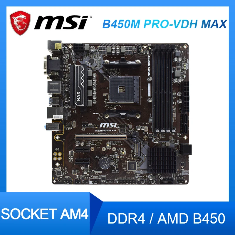 

MSI B450M PRO-VDH MAX AM4 Motherboard DDR4 64GB PCI-E 3.0 USB3.1 AMD B450 Micro ATX HDMI SATA III M.2 For RYZEN 9 3900X cpus