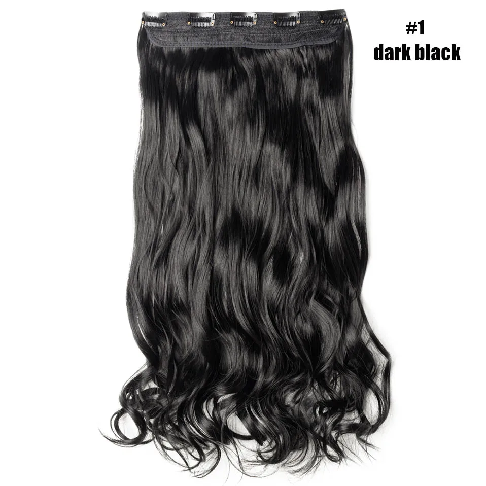 dark black S-noilite 2" длинные вьющиеся волосы на клипсах в одном куске настоящие натуральные волнистые синтетические волосы на клипсах 5 клипсах для наращивания волос фиолетовый красный розовый - Цвет: dark black
