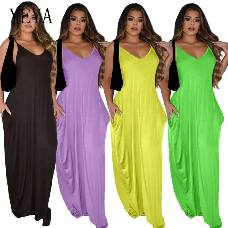 

Свободные повседневные обтягивающие платья KEXU с карманами без рукавов на бретельках с открытыми плечами и открытой спиной для вечерние дом...