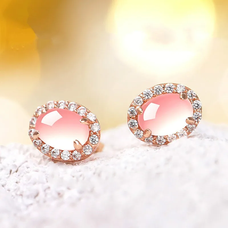 Популярные серьги с розовыми кристаллами из серебра 925 пробы овальные мозаикой