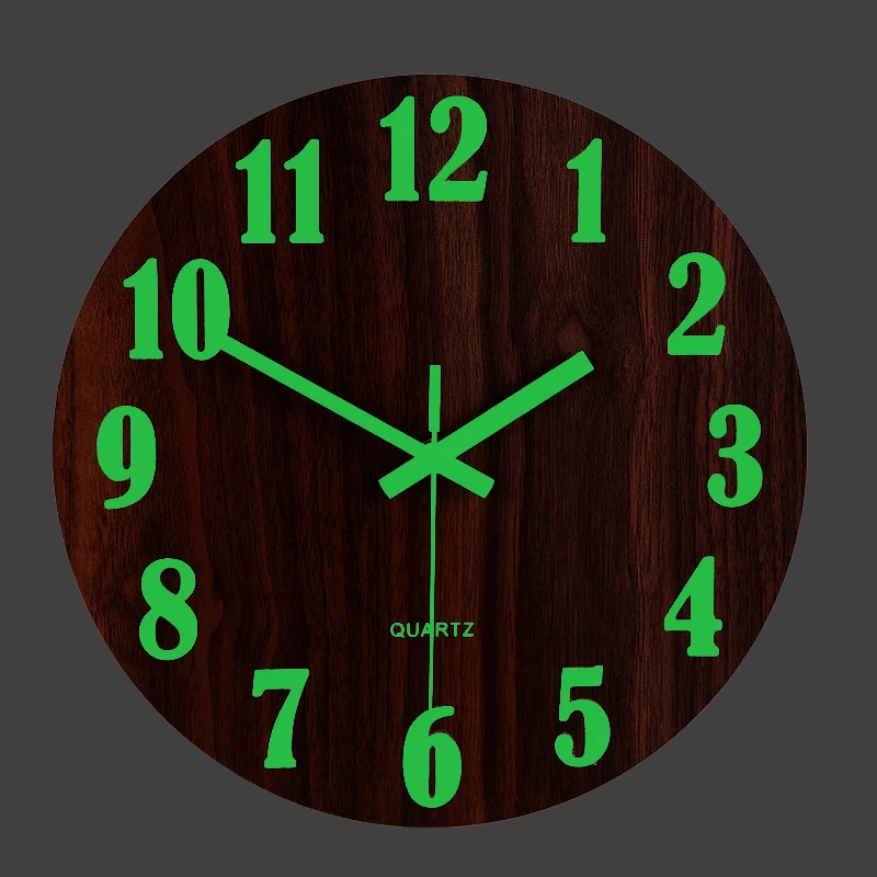 

Silent Clock Night Light Wall Watch Wood Simple Wall Hanging Clock Garden Round Watch Klokken Wandklokken Vintage New GG50gz