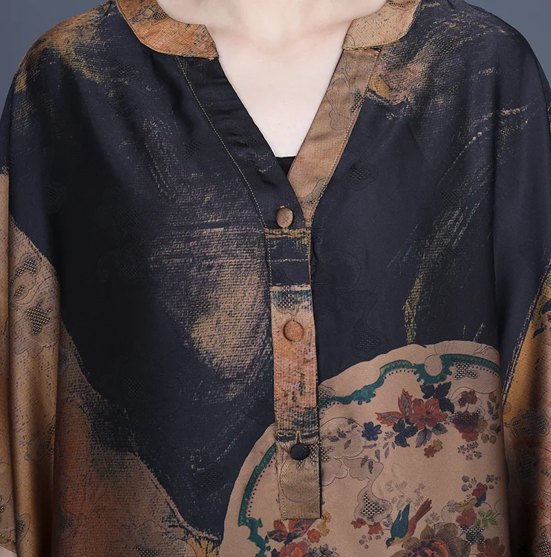 

VANOVICH Spring Summer 2021 New Plus Size Vintage Print Stitching Irregular Dress Plus Size Clothing for Women