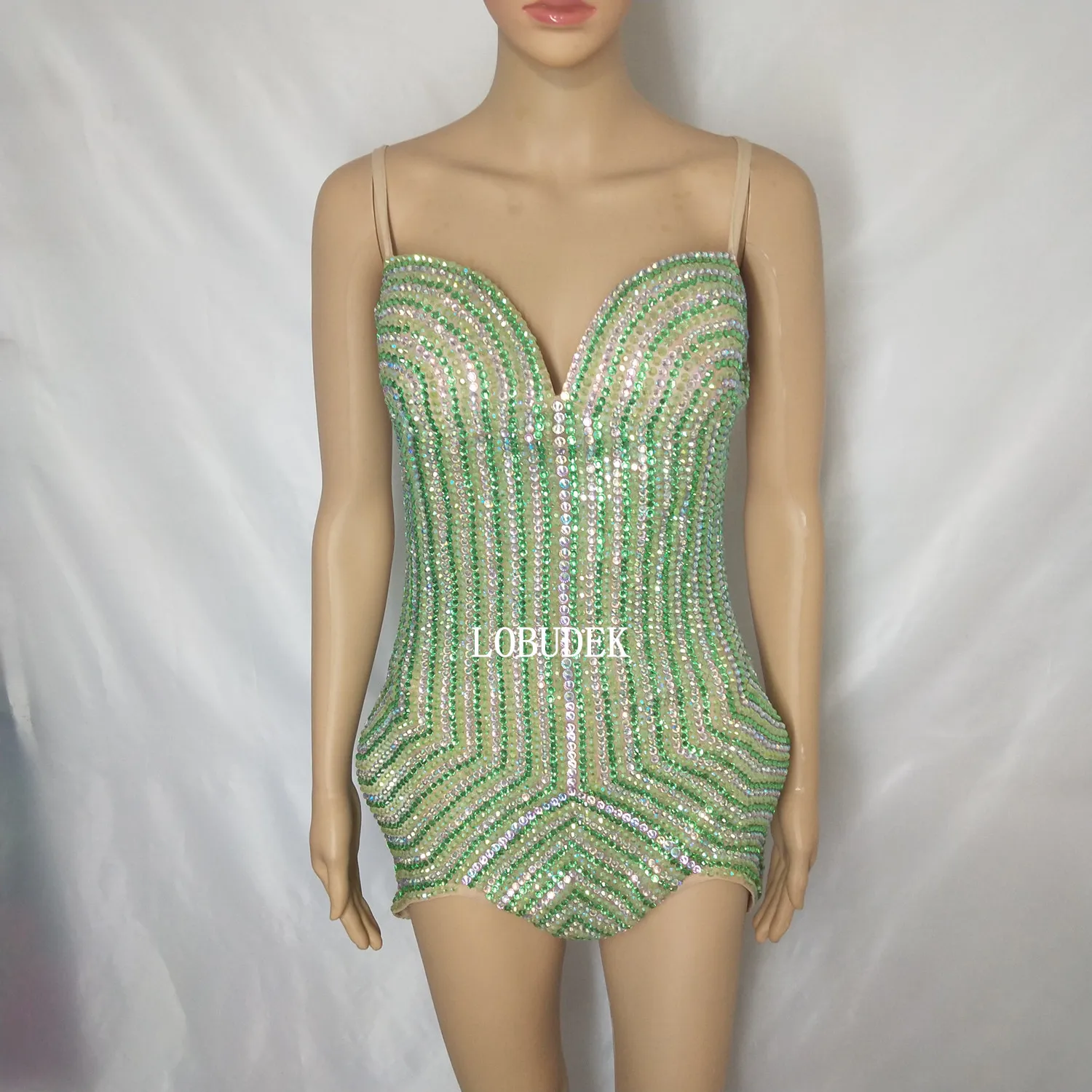 

Female Sexy Cosplay Costume Green Rhinestones Perspective Bodysuit Nightclub Bar Party Role Performance Stage Wear Dance Outfits