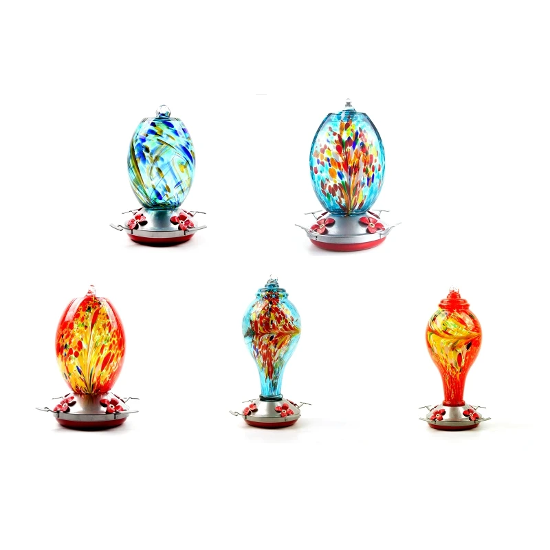 

T8NE Bird Hummingbird Feeder Water Dispenser Bird Perch For Outdoors Patio Hand Blown Glass Hummingbird Feeder