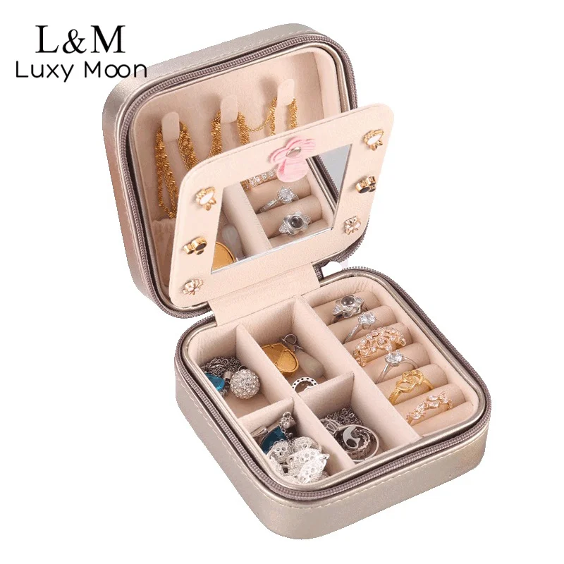 

PU Leather Jewelry Organizer Bag Women Cosmetics Box Ladies Luxury Portable Storage Bags For Necklaces Ring Earrings Case XA853H