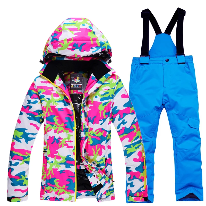 Girls Ski Suits Warm Waterproof Children Skiing Snowboarding Jackets + Pants Winter Kids Child Ski Clothing Set Snow Coats