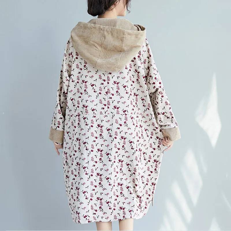 Вельветовое винтажное платье с длинным рукавом и цветочным принтом размера плюс