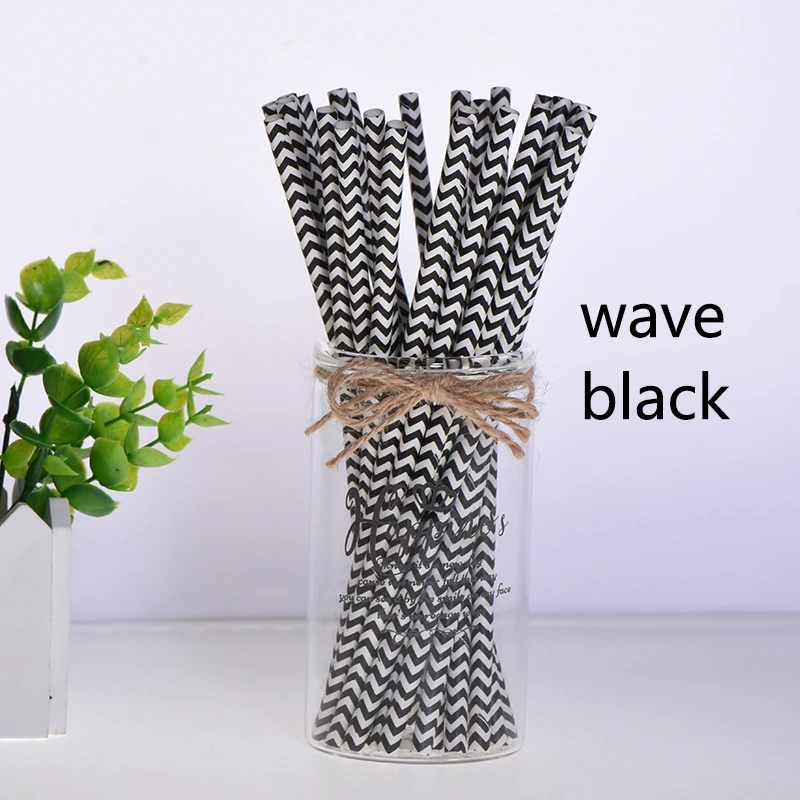 wave black 25 шт., вечерние, экологически чистые бумажные соломинки для детей, для свадьбы, дня рождения, пикника, вечерние, декоративные, с мультяшным автомобилем, Коктейльные, вечерние соломинки - Цвет: wave black