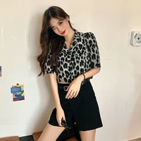 summer leopard blouse chiffon women tops short outerwear small camisole blouse ladies top single breasted korean style shirts
