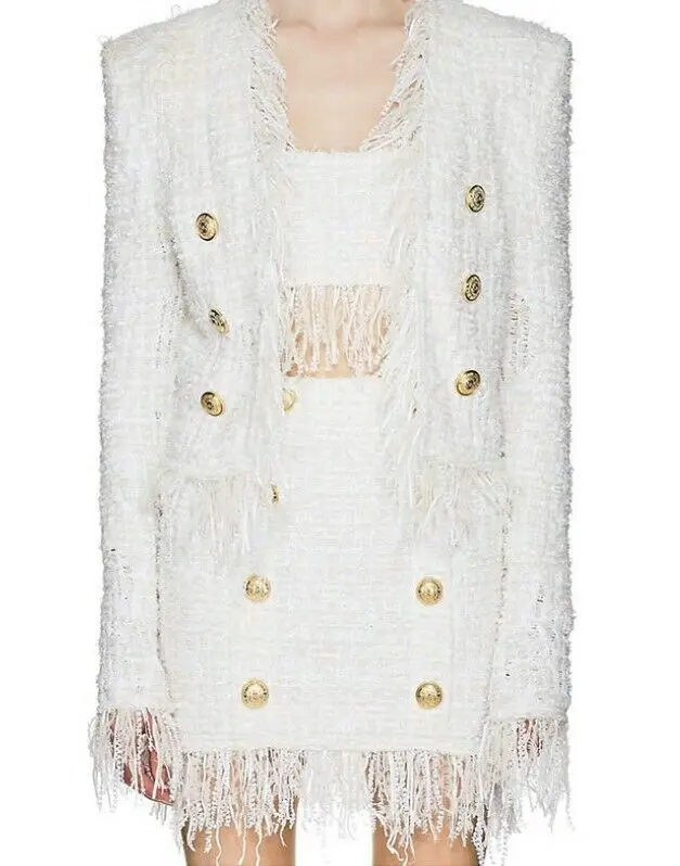 

Женский роскошный дизайнерский блейзер с золотыми пуговицами и бахромой и юбка opee 2 шт. из Европы