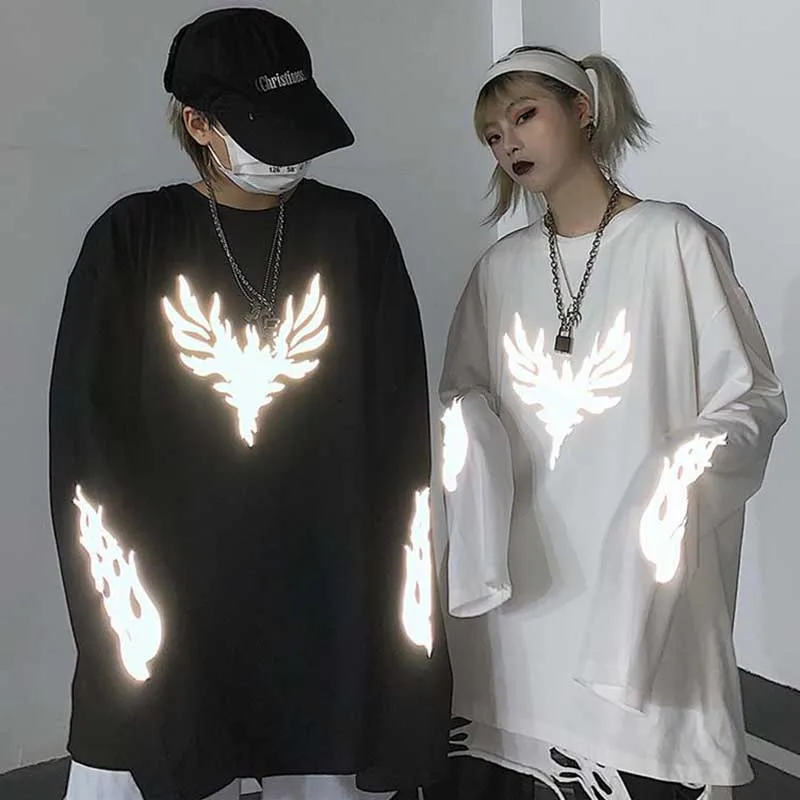 NiceMix Harajuku стиль 3M светоотражающий принт футболка Топы Осенняя уличная одежда