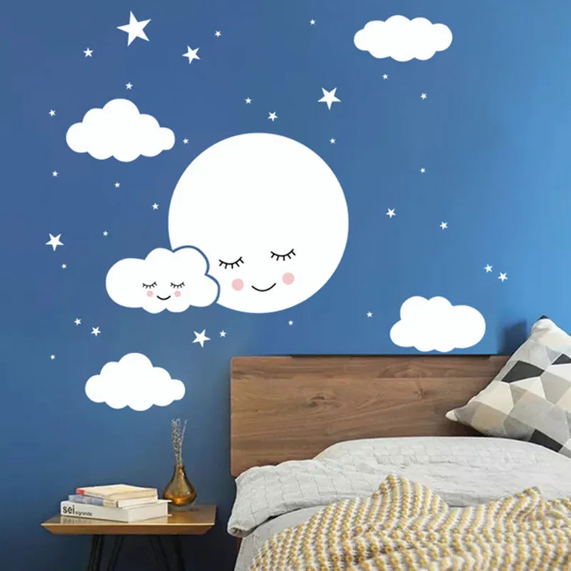 

New Smiley stars white cloud decal Cartoon Wall Stickers for kids rooms Home bedroom decoration stickers Baby mural wallpaper