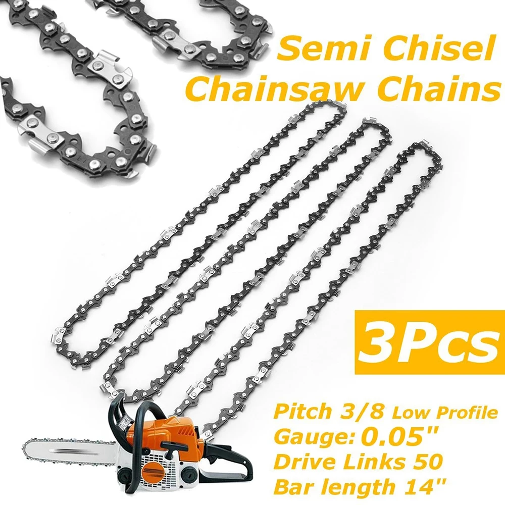 

3Pcs Semi Chisel Chainsaw Chain for Stihl MS170 MS180 14 Inch Chainsaw Chain Replacement 3/8" LP Pitch 0.050" Gauge Drive Links