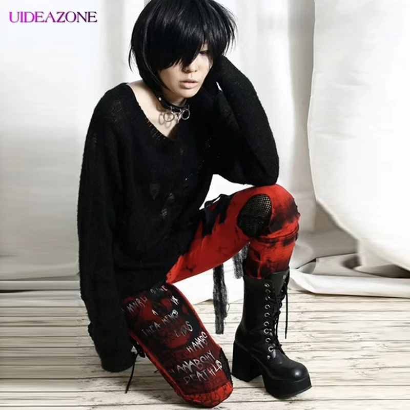 Женские сетчатые брюки UIDEAZONE облегающие в стиле панк с сеточкой и прорезями