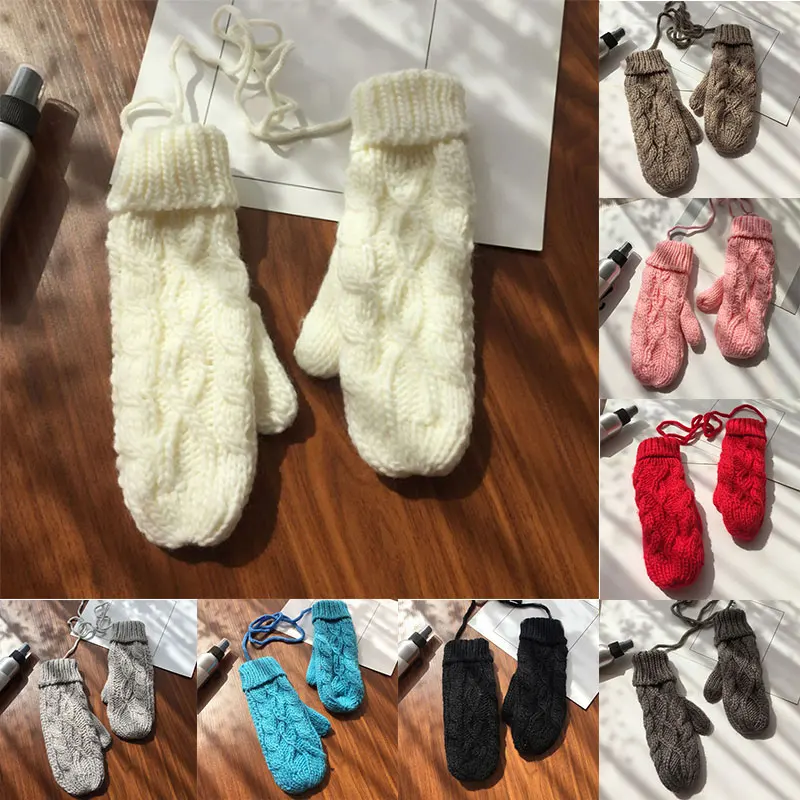 

Митенки с закрытыми пальцами, подвесные шейные перчатки, однотонные вязаные крючком перчатки, теплые двухслойные плотные перчатки