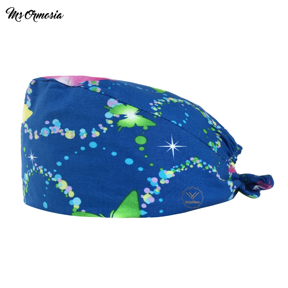 

new Fashion cotton blue Cartoon print hats adjustable Scrub hats beauty salon working cap laboratory pet shop fashion scrubs cap