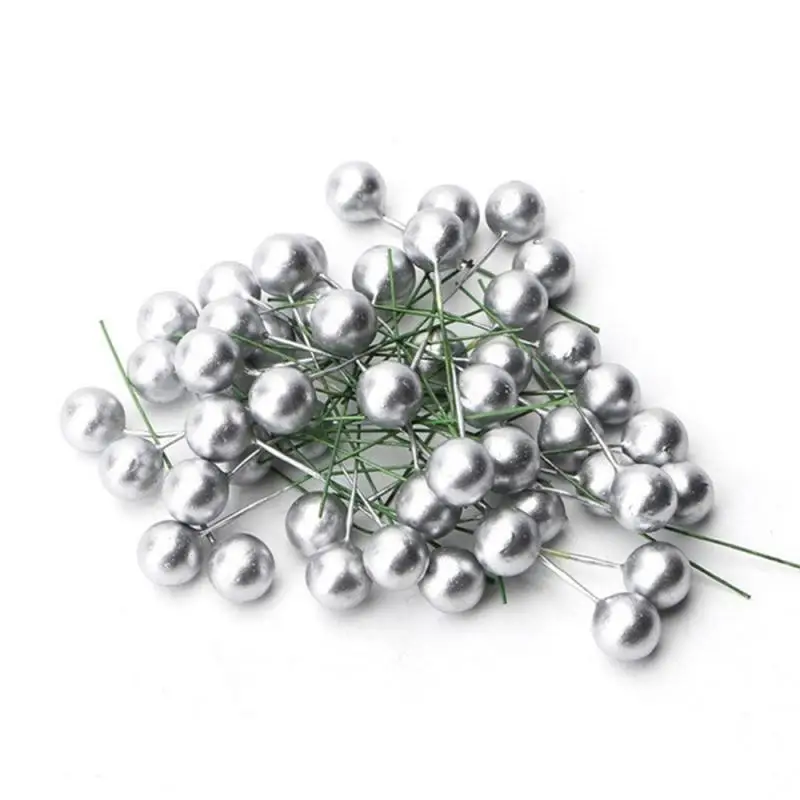 silver 100pcs Рождество 50/100 шт./лот искусственные ягоды яркие красные ягоды дом гирлянда моделирование завод свадебные украшения сада; Прямая поставка - Цвет: silver 100pcs
