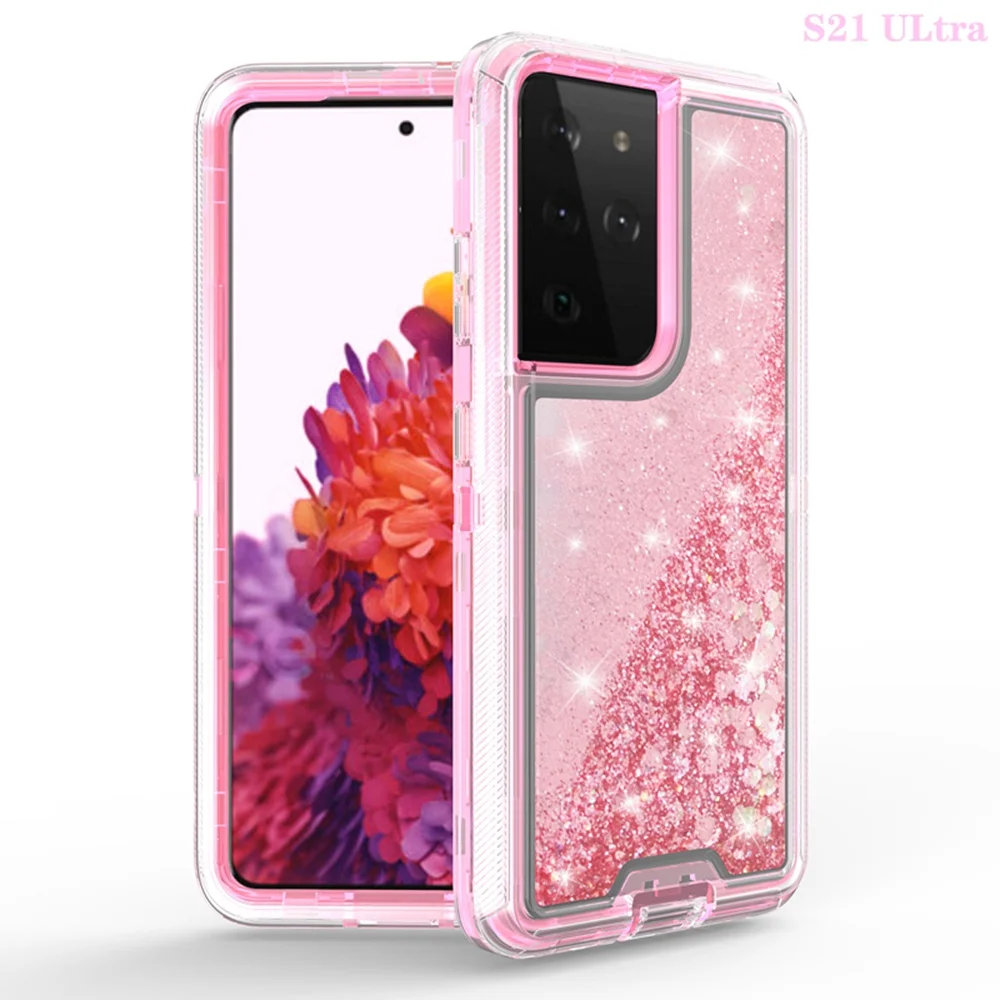 

Sequins Quicksand Phone Case For Samsung Galaxy S20 S20UA S20P S21 Ultra Plus 5G Anti-fall Dynamic Liquid Glitter Clear Cover