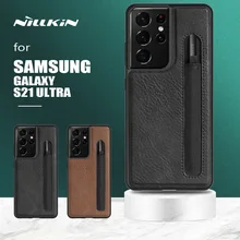 Nillkin for Samsung Galaxy S21 Ultra Case Slim Aoge Leather Case Stylus S-Pen Slot Case for Samsung S21 Ultra Z Fold 3 5G Case