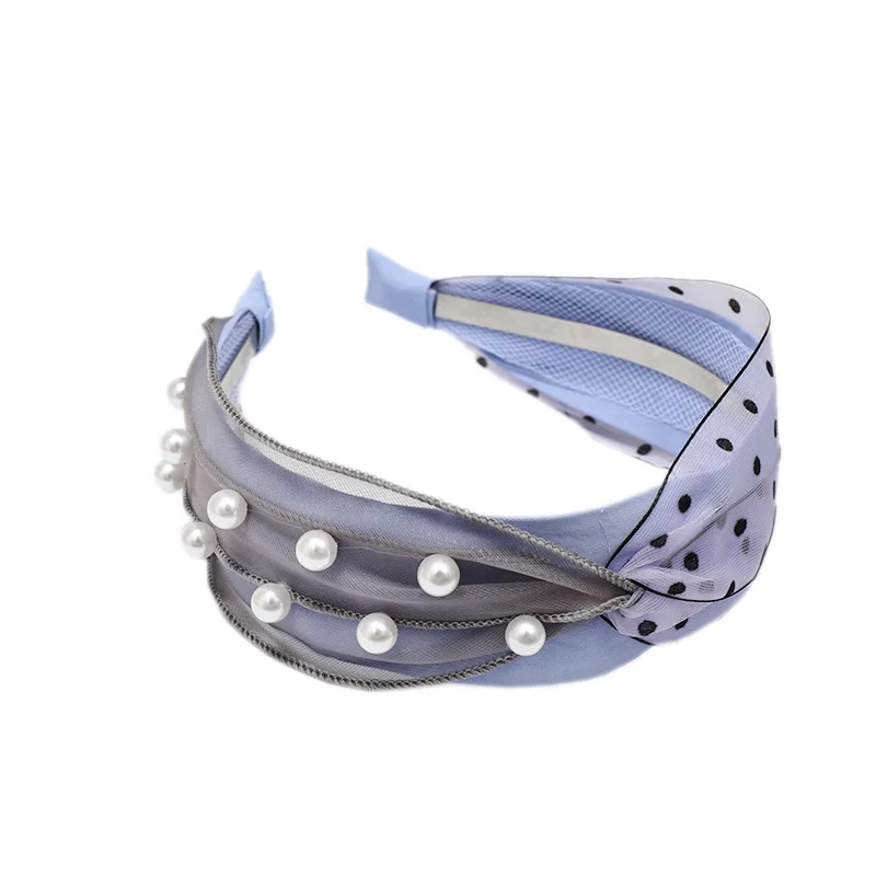 Ободок для волос женский в горошек обруч с жемчужинами и сеткой аксессуар на