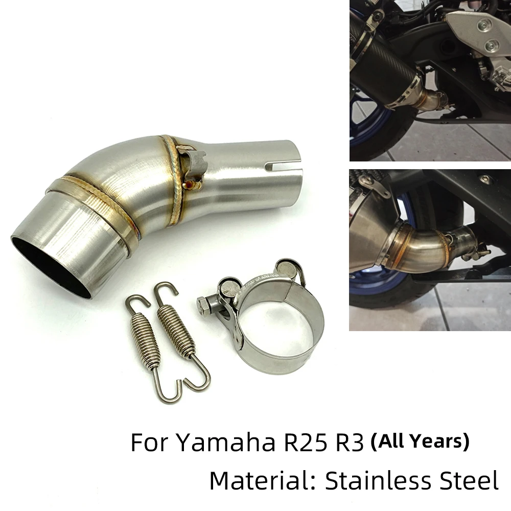 

REALZION Motorcycle Slip On Middle Exhaust Link Pipe Adapter Connector Coating Process for Yamaha YZF R3 R25 YZFR3 2013-2020