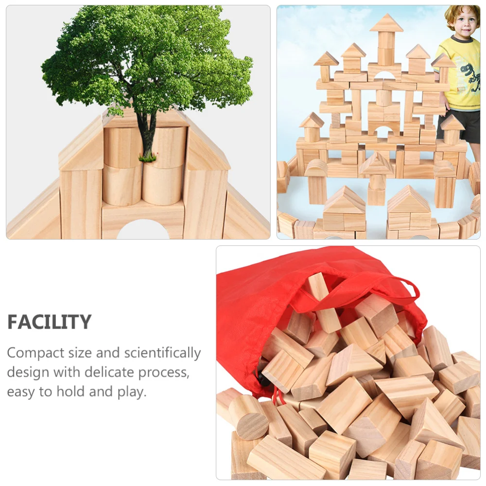 

1 Set of Wooden Building Blocks Playthings Stacking Blocks Toys (100 Wood Blocks)