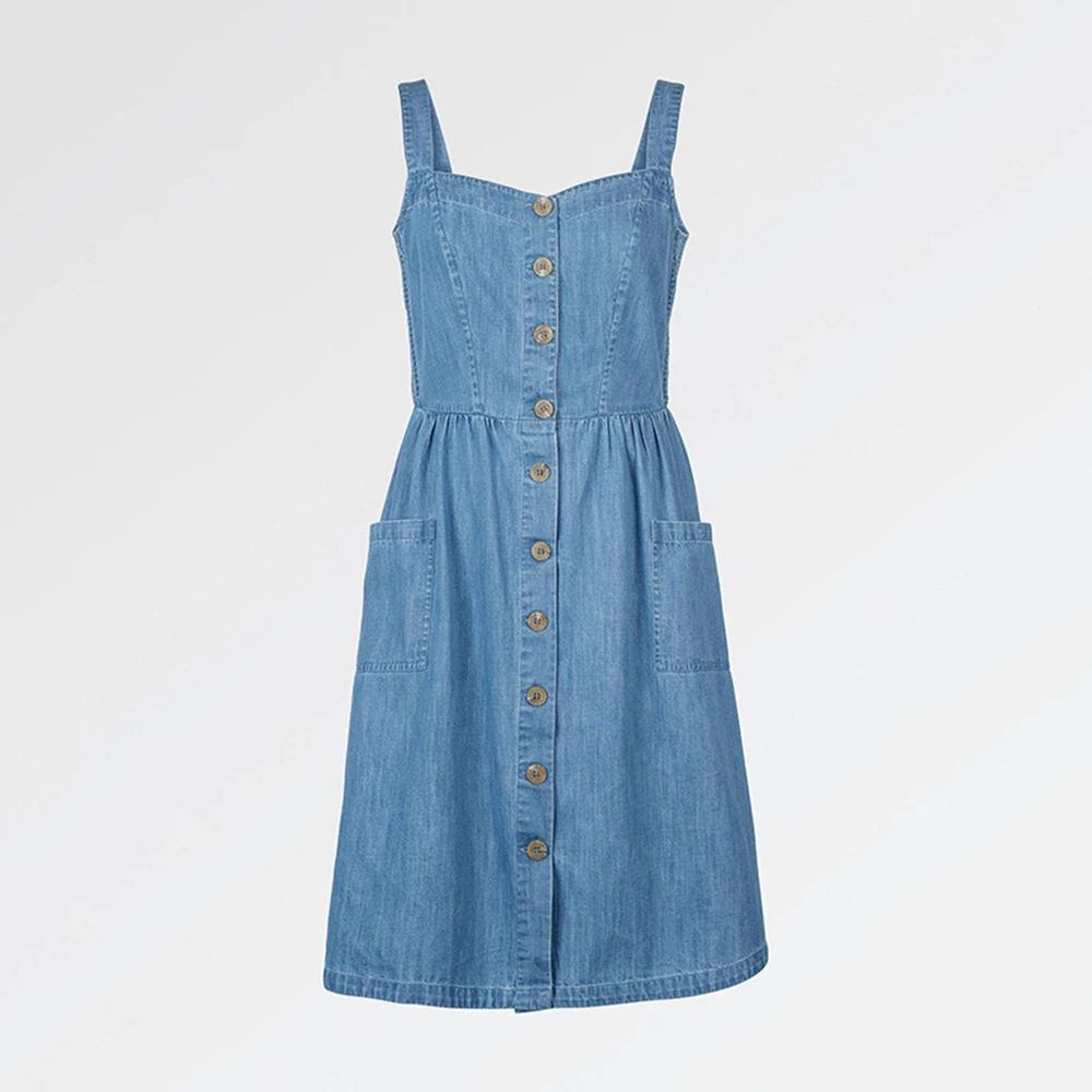 Женское джинсовое платье новое однобортное на бретельках с оборками весну и лето