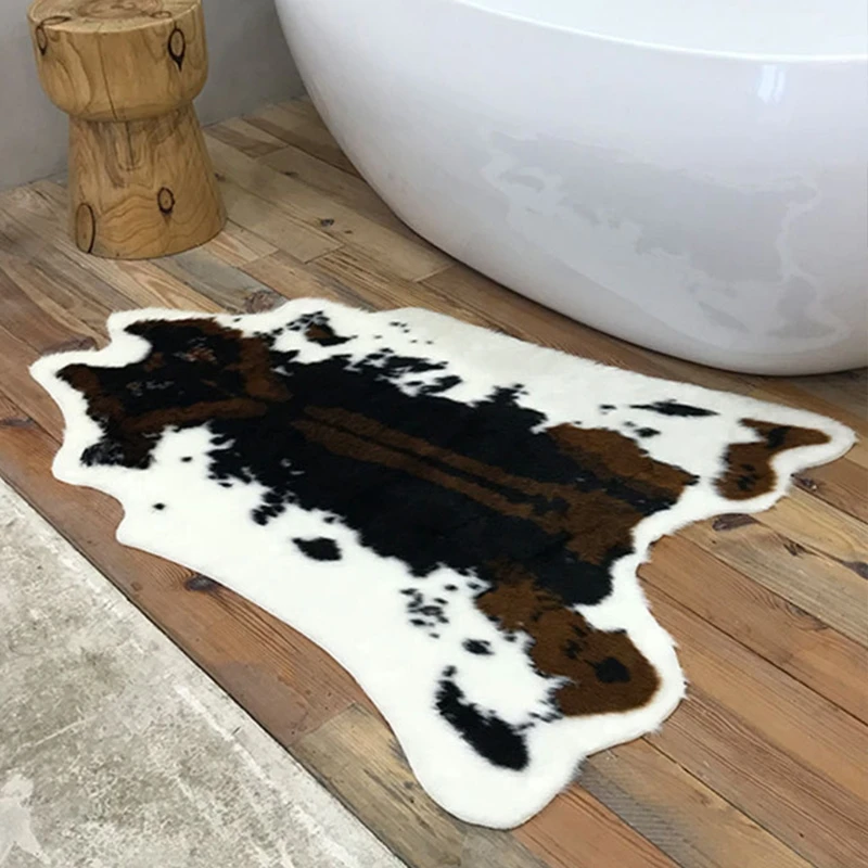 Асимметричный ворсистый коврик для стула из искусственной коровы с принтом